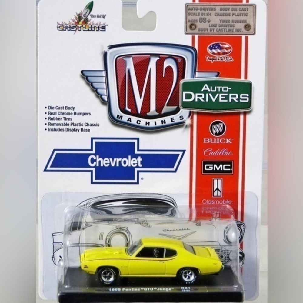 M2 Machines '69 Pontiac GTO Yellow 1:64 Collectible Car